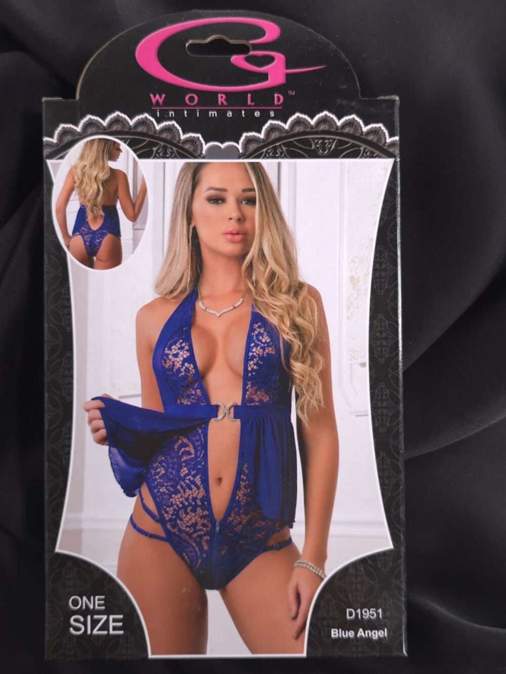 G World Intimates Blue Angel Lace Zipper Crotch Teddy Babydoll One Size